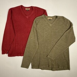 Lot of 2 AXIST Men's Pullover Sweater L Green and Burgundy V-neck‎ Long sleeve